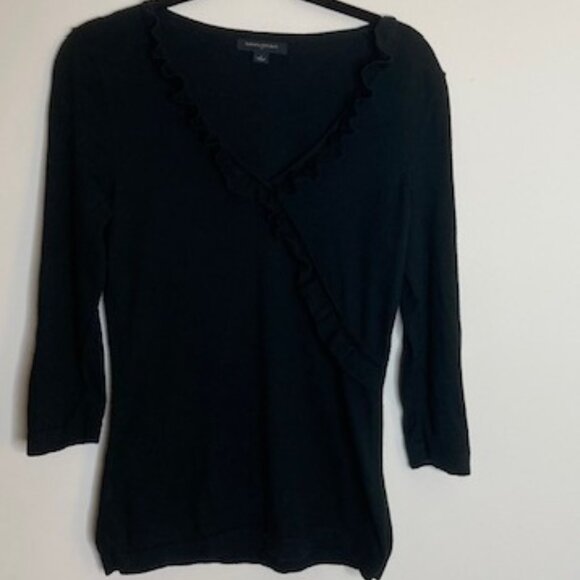 Banana Republic Black Classic Crossover Ruffle Sweater - Size S - Picture 1 of 7